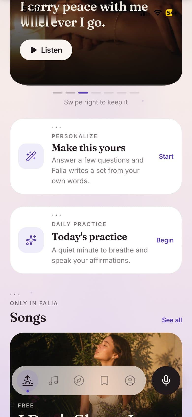 The daily practice: one affirmation at a time in a calm, full-screen reading you speak along with.