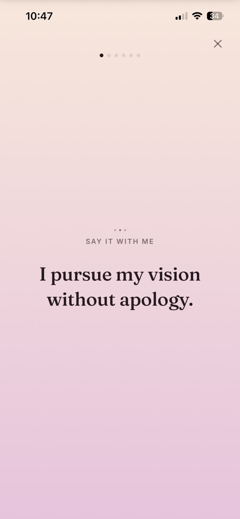The daily practice: one affirmation at a time in a calm, full-screen reading you speak along with.