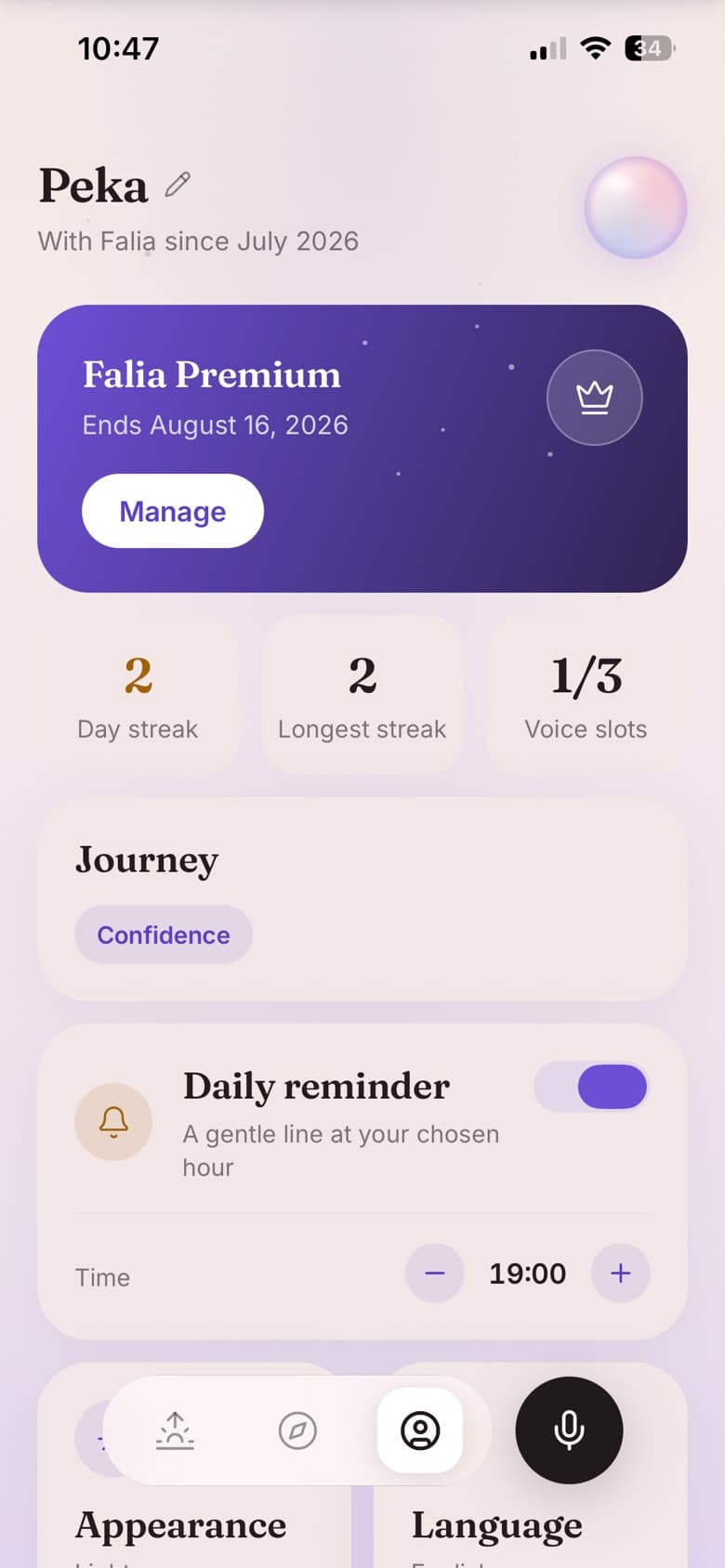 The profile in the light theme.