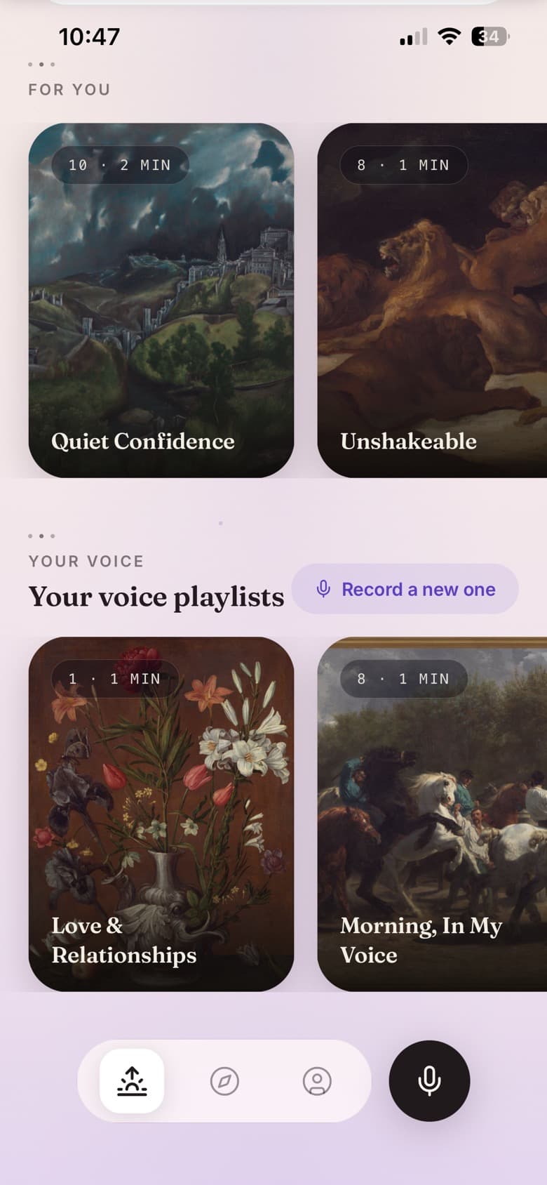 Today in the light theme: your For You playlists and the playlists recorded in your own voice.